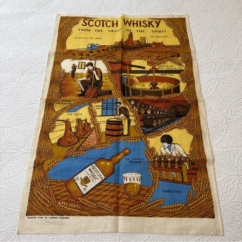 VTG (4) GLEN APPIN, Etc, Linen Cotton Tea Towel SCOTLAND Recipe‎ Whisky Assorted